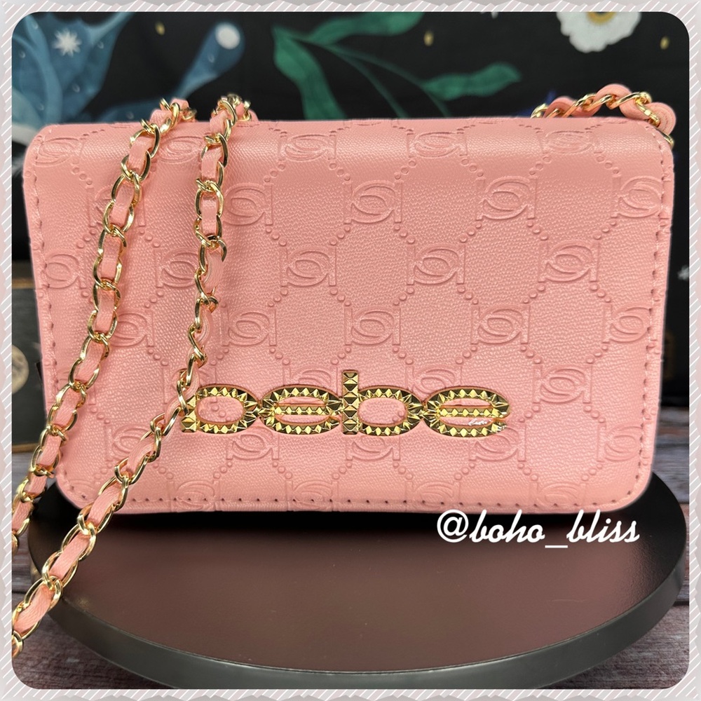 BEBE | Pink embossed faux leather with Gold details Crossbody Messenger Bag NWT